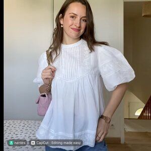 Zara  ZW COLLECTION EMBROIDERED ROMANTIC BLOUSE S Oyster-white  Ref 5107/253